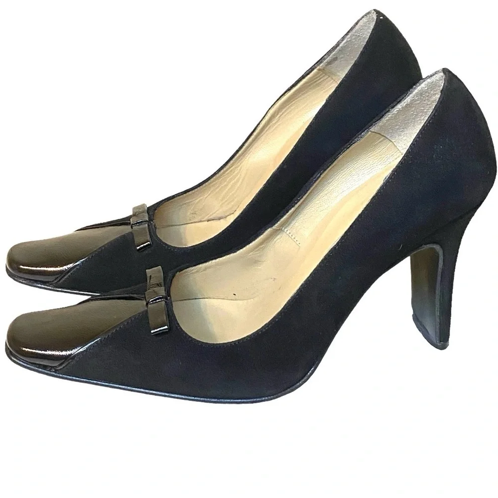 John Bournazos Suede & Patent Leather Black Pumps Made in Greece Women’s size 5
